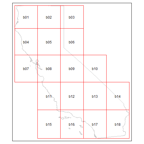 California broken up into 20000 mi^2 blocks