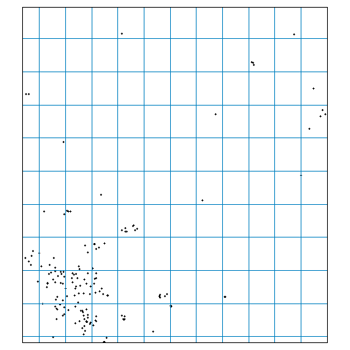 Map showing a schools in a section of the central valley overlaid with the LOCA grid cells