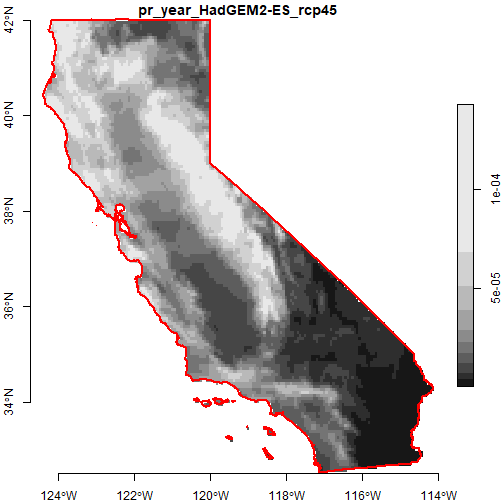 Map of modeled precip in CA for 2050