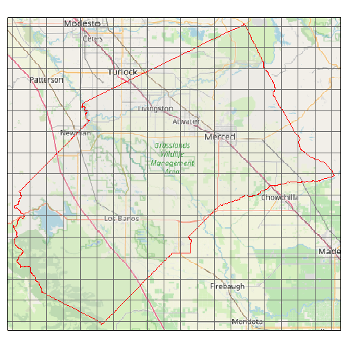 Area of API request with LOCA grid cells